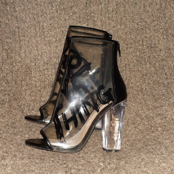 ALDO-Oceani Ankle Bootie-Do Ya Thing-Clear Heel/Sides-Back Zip-Sz 7-Excellent - Picture 2 of 6